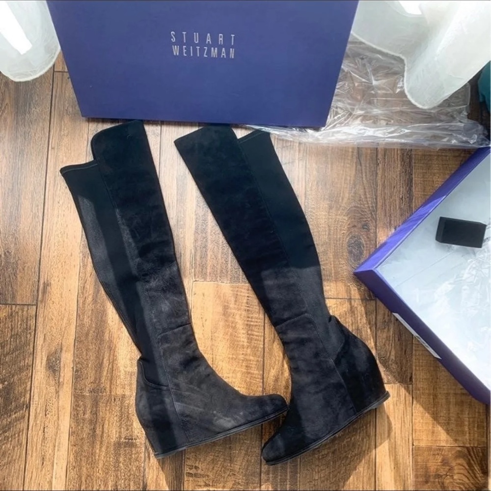 Stuart Weitzman Semi Suede Stretch-Back Boot 6.5 Black